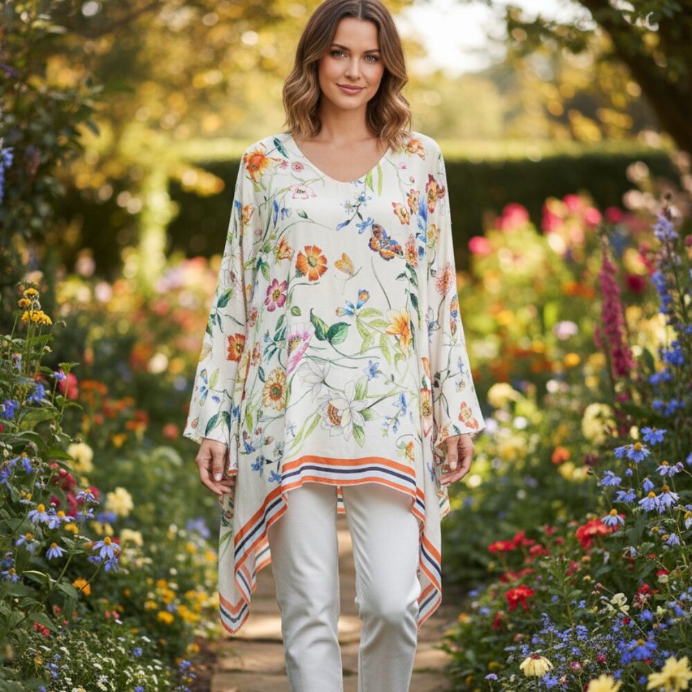 Women's Johnny Was Floral Print Tunic Top Size Medium EUC
